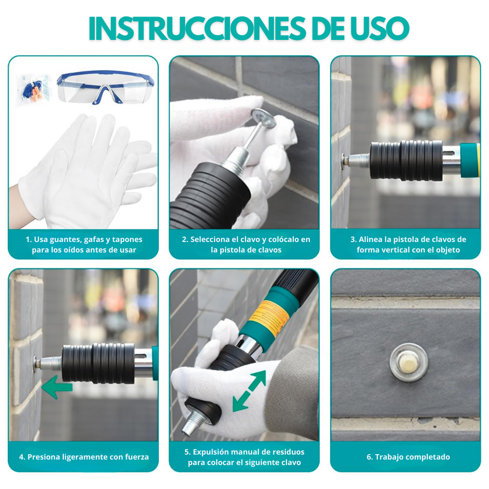 POWERCLAW | KIT FIJADOR DE CLAVOS A PRESIÓN + 50 CLAVOS GRATIS