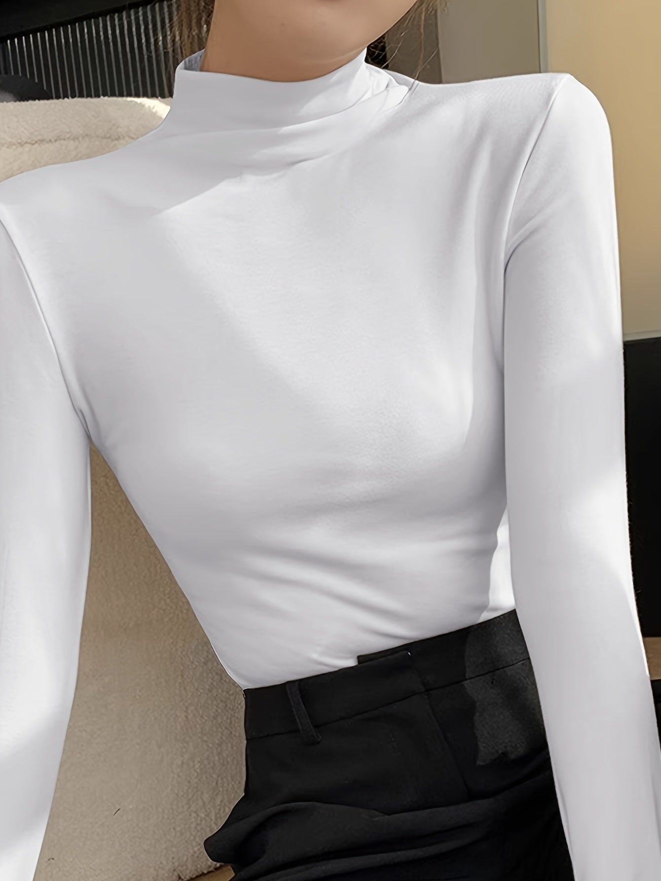 Camisa de base semi-alta con cuello cepillado para mujer, elástica para primavera, otoño e invierno, se puede usar como prenda exterior y combinada con ropa interior térmica debajo