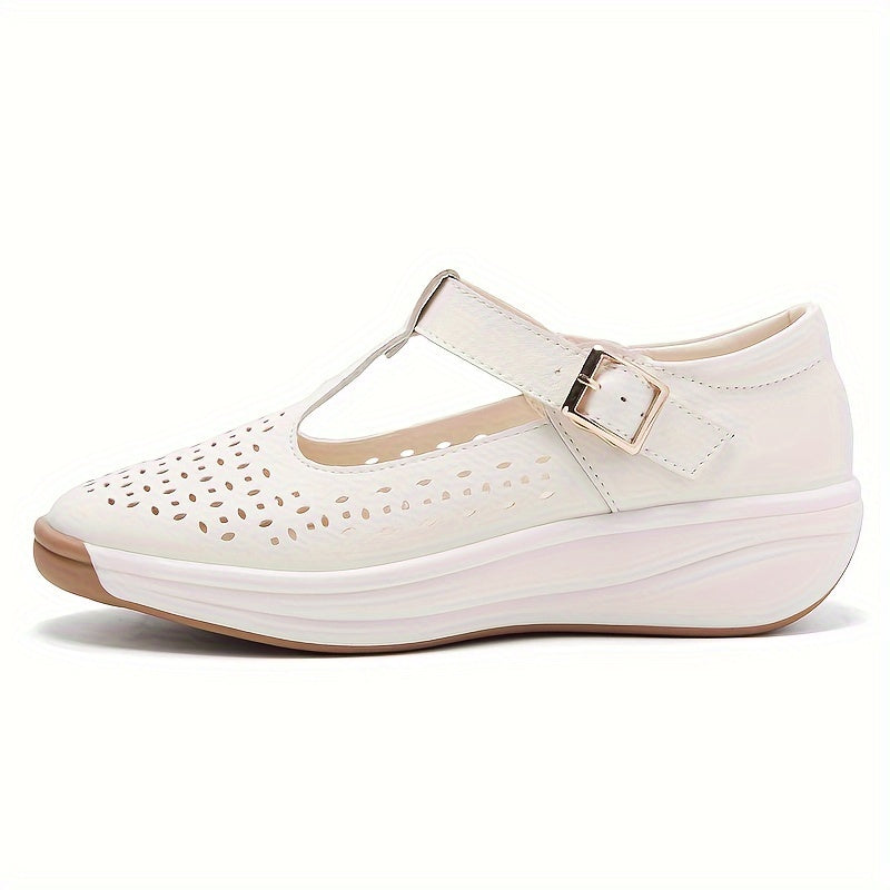 Sandalias de Cuña Transpirables para Mujer de Verano - Tallas Grandes, Suela Suave con Correa de Hebilla, Zapatos Casuales de Cuero Sintético para Caminar