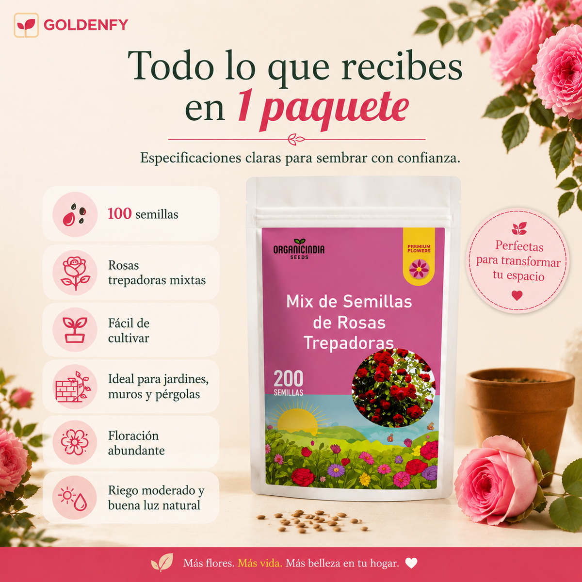 Semillas de Rosa Trepadora X 200 Semillas aprox. (5gr.)