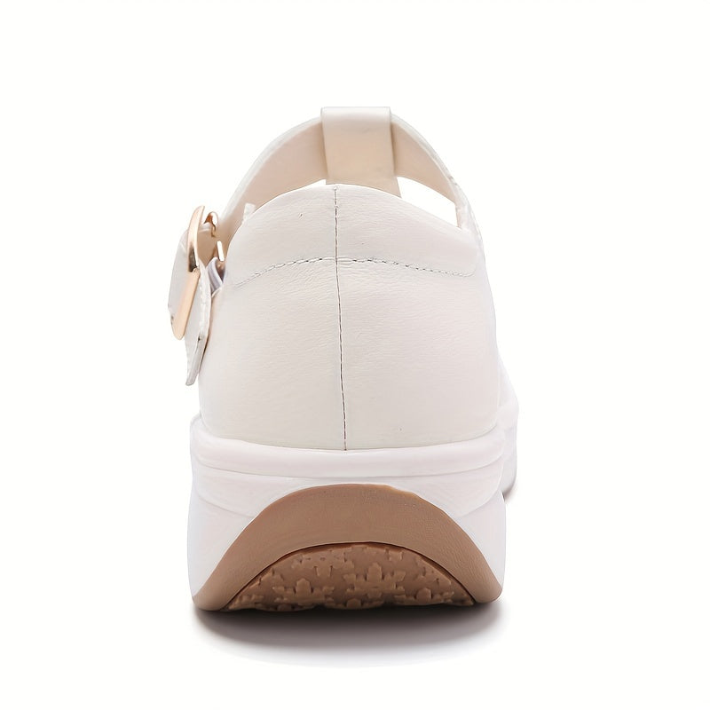 Sandalias de Cuña Transpirables para Mujer de Verano - Tallas Grandes, Suela Suave con Correa de Hebilla, Zapatos Casuales de Cuero Sintético para Caminar