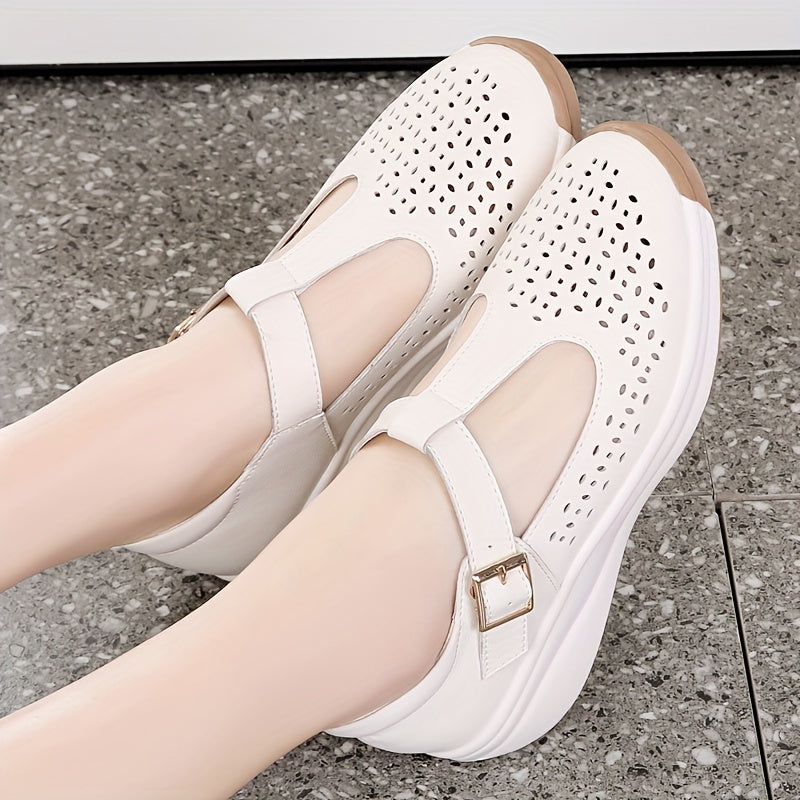 Sandalias de Cuña Transpirables para Mujer de Verano - Tallas Grandes, Suela Suave con Correa de Hebilla, Zapatos Casuales de Cuero Sintético para Caminar