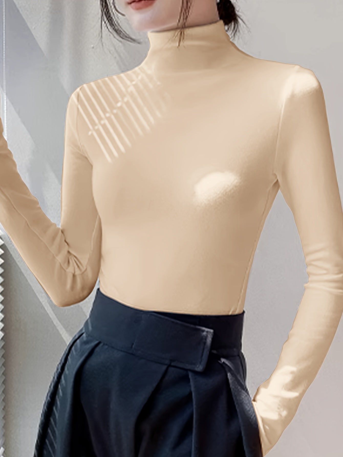 Camisa de base semi-alta con cuello cepillado para mujer, elástica para primavera, otoño e invierno, se puede usar como prenda exterior y combinada con ropa interior térmica debajo