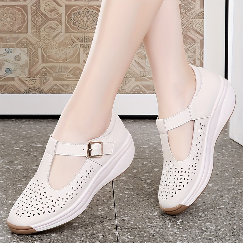 Sandalias de Cuña Transpirables para Mujer de Verano - Tallas Grandes, Suela Suave con Correa de Hebilla, Zapatos Casuales de Cuero Sintético para Caminar