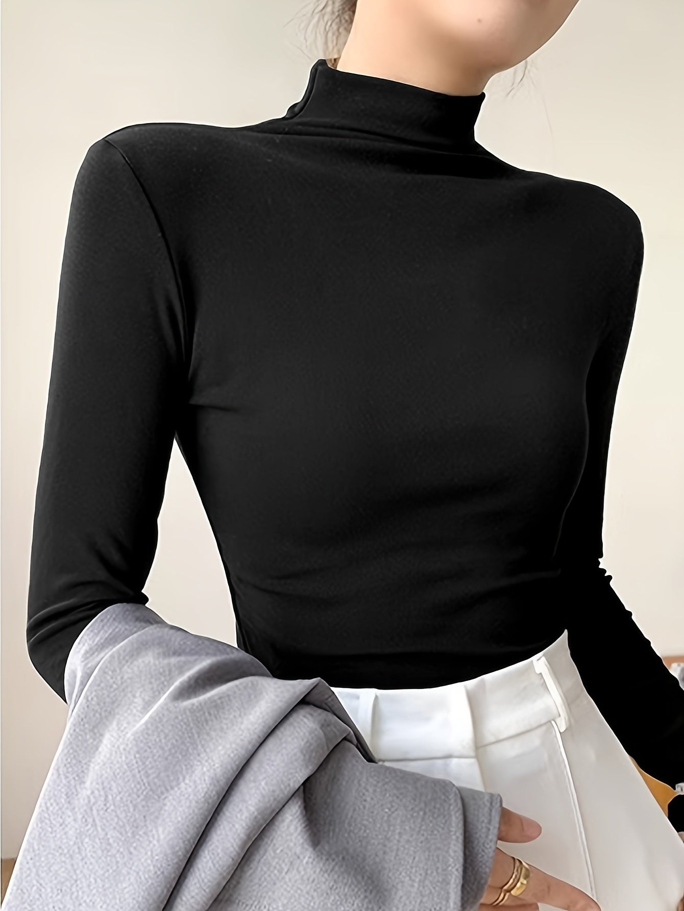 Camisa de base semi-alta con cuello cepillado para mujer, elástica para primavera, otoño e invierno, se puede usar como prenda exterior y combinada con ropa interior térmica debajo