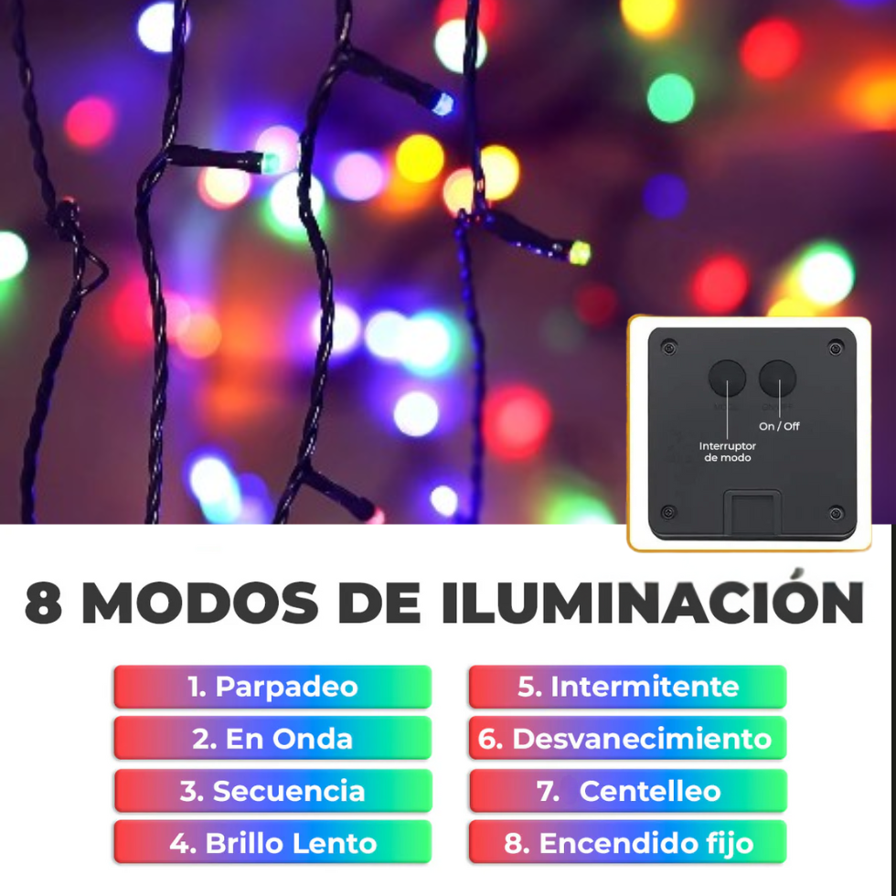 1x Luces LED Navideñas con Panel Solar 10 metros