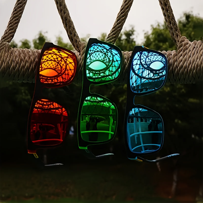 Juego de 3 Gafas Clásicas Cuadradas Retro para Hombre con Patillas Coloridas, Montura de PC de Alta Calidad y Bisagras Metálicas para Uso Diario