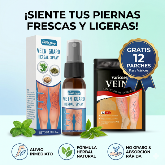 Spray para várices Vein Guard™ + Regalo de 12 parches para várices Varipatch™ (oferta especial)