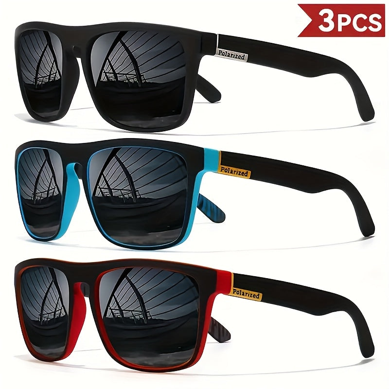 Juego de 3 Gafas Clásicas Cuadradas Retro para Hombre con Patillas Coloridas, Montura de PC de Alta Calidad y Bisagras Metálicas para Uso Diario