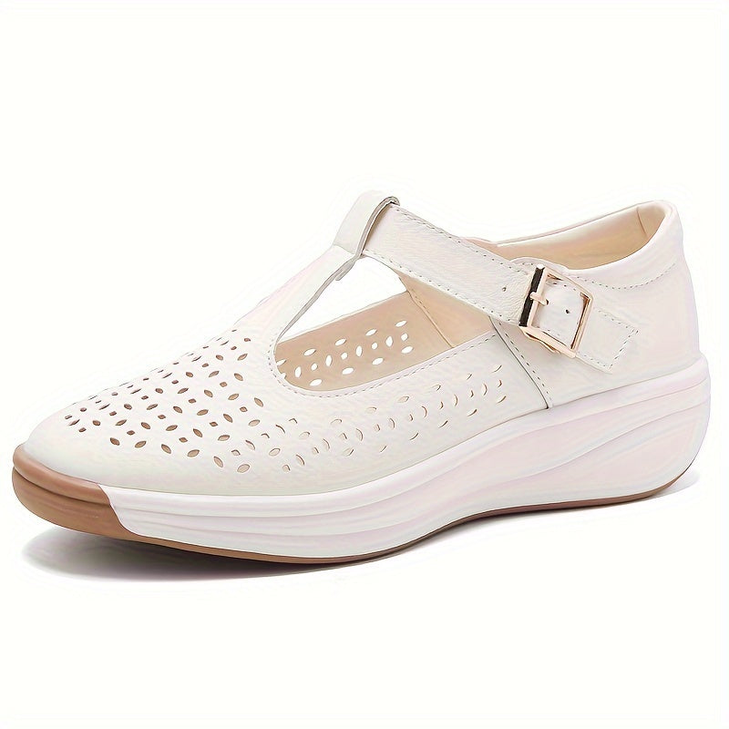 Sandalias de Cuña Transpirables para Mujer de Verano - Tallas Grandes, Suela Suave con Correa de Hebilla, Zapatos Casuales de Cuero Sintético para Caminar