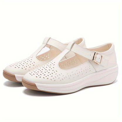 Sandalias de Cuña Transpirables para Mujer de Verano - Tallas Grandes, Suela Suave con Correa de Hebilla, Zapatos Casuales de Cuero Sintético para Caminar
