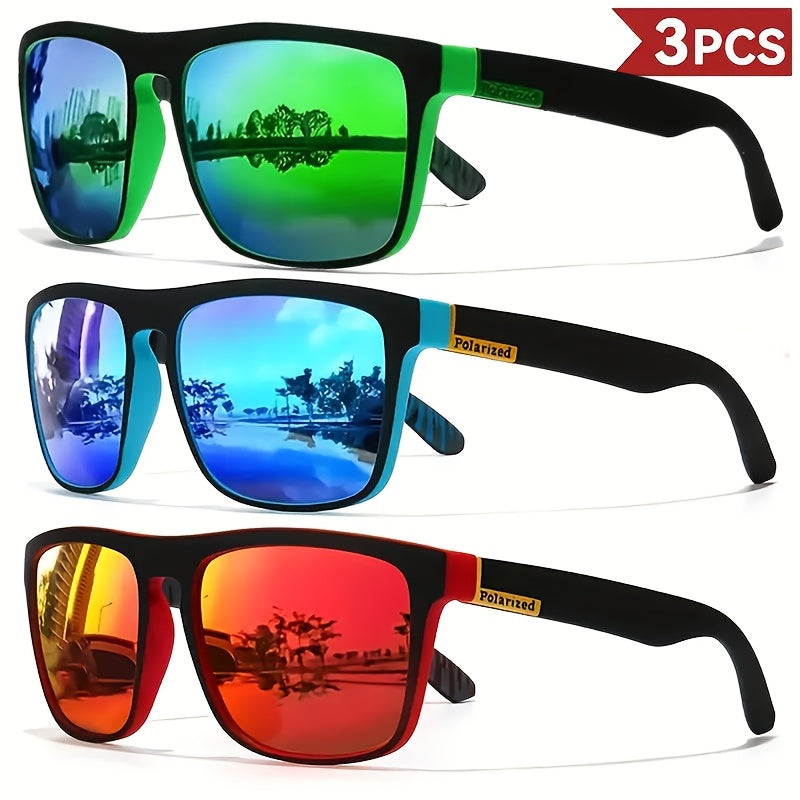 Juego de 3 Gafas Clásicas Cuadradas Retro para Hombre con Patillas Coloridas, Montura de PC de Alta Calidad y Bisagras Metálicas para Uso Diario