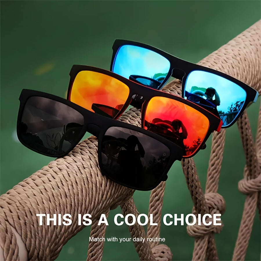 Juego de 3 Gafas Clásicas Cuadradas Retro para Hombre con Patillas Coloridas, Montura de PC de Alta Calidad y Bisagras Metálicas para Uso Diario