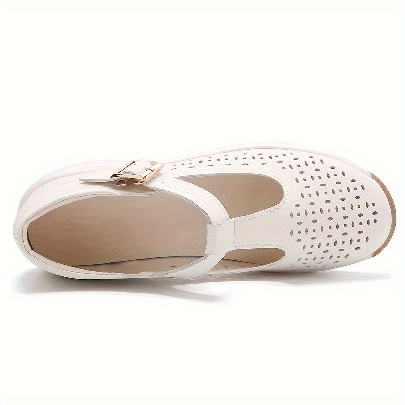Sandalias de Cuña Transpirables para Mujer de Verano - Tallas Grandes, Suela Suave con Correa de Hebilla, Zapatos Casuales de Cuero Sintético para Caminar