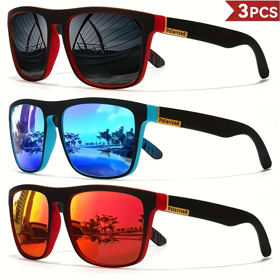 Juego de 3 Gafas Clásicas Cuadradas Retro para Hombre con Patillas Coloridas, Montura de PC de Alta Calidad y Bisagras Metálicas para Uso Diario