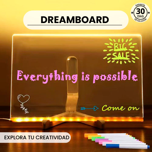 DREAMBOARD |  Pizarra LED Interactiva con Iluminación Mágica + 7 Lápices Neón GRATIS