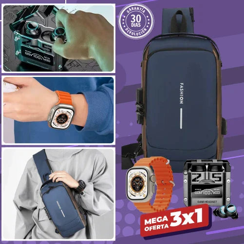 PACK BOLSO ANTIRROBO + SMARTWATCH S8 ULTRA + GRATIS AUDIFONOS M25