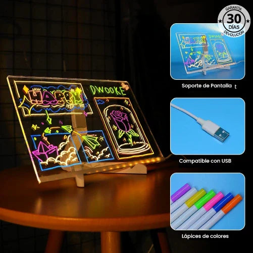 DREAMBOARD |  Pizarra LED Interactiva con Iluminación Mágica + 7 Lápices Neón GRATIS