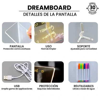 DREAMBOARD |  Pizarra LED Interactiva con Iluminación Mágica + 7 Lápices Neón GRATIS