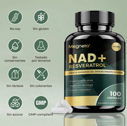 NAD+ Resveratrol 1200 mg | SOLO POR HOY 2X1  🎁 | Hecho en EE. UU. | – Antienvejecimiento, Energía y Concentración desde la primer cápsula