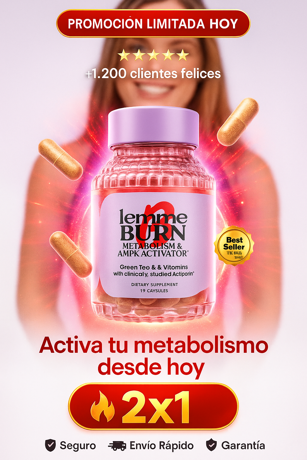 Lemme Burn Metabolism & Fat-Burning Capsules 60 Vegan Capsules | SOLO POR HOY 2X1 🎁