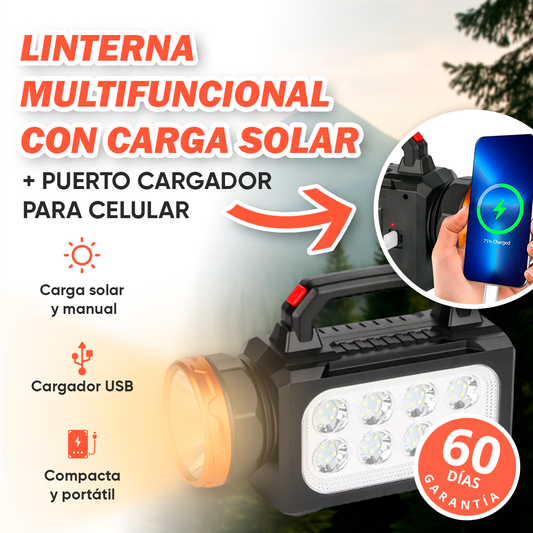 (KIT EMERGENCIA) LINTERNA SOLAR RECARGABLE + CARGADOR DE CELULAR | SOLARO™