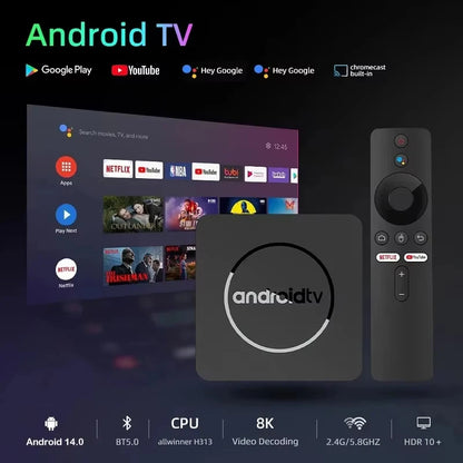 TV Box Android 14 Smart Q10 8K Mediaspeler Google Voice Assistant Allwinner H313 Opslag Dual WiFi Bluetooth 5.0 TV Box