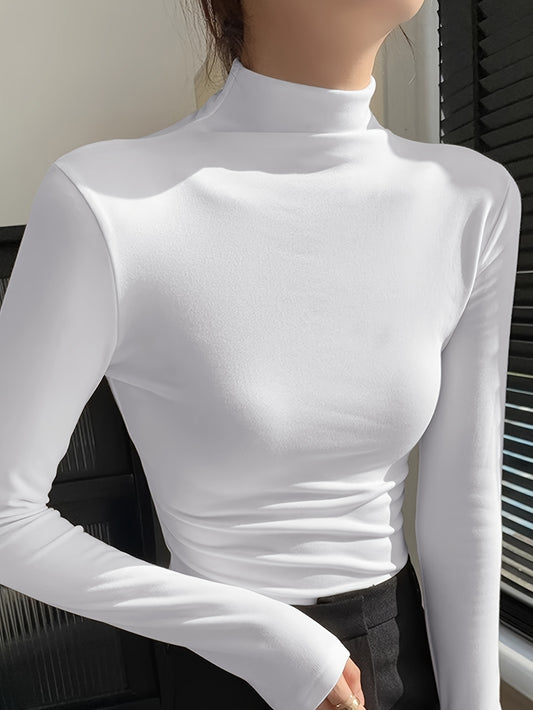 Camisa de base semi-alta con cuello cepillado para mujer, elástica para primavera, otoño e invierno, se puede usar como prenda exterior y combinada con ropa interior térmica debajo