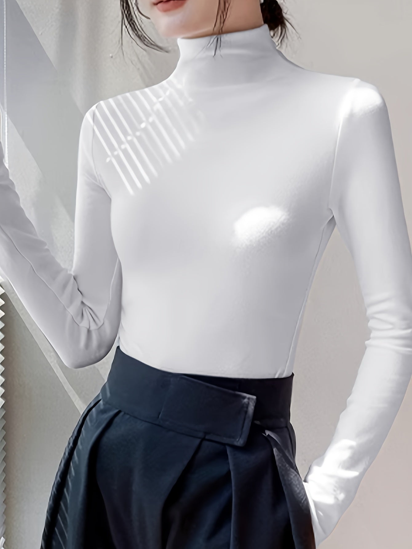 Camisa de base semi-alta con cuello cepillado para mujer, elástica para primavera, otoño e invierno, se puede usar como prenda exterior y combinada con ropa interior térmica debajo