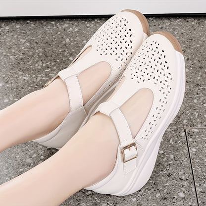 Sandalias de Cuña Transpirables para Mujer de Verano - Tallas Grandes, Suela Suave con Correa de Hebilla, Zapatos Casuales de Cuero Sintético para Caminar