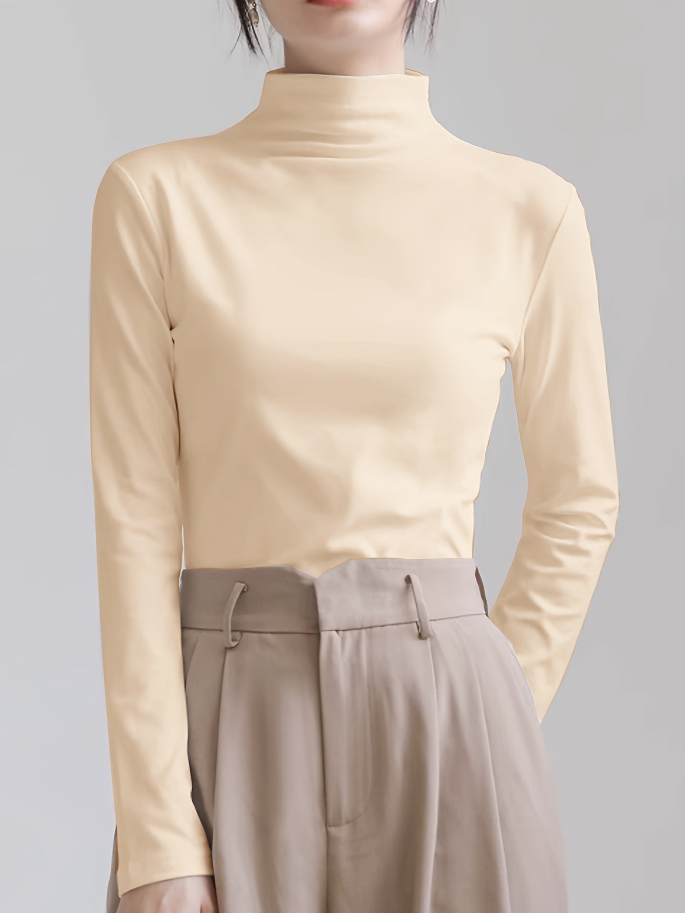 Camisa de base semi-alta con cuello cepillado para mujer, elástica para primavera, otoño e invierno, se puede usar como prenda exterior y combinada con ropa interior térmica debajo