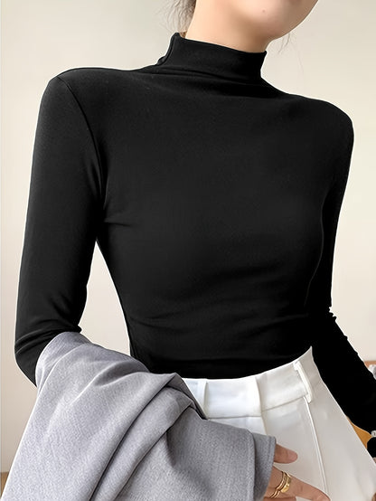 Camisa de base semi-alta con cuello cepillado para mujer, elástica para primavera, otoño e invierno, se puede usar como prenda exterior y combinada con ropa interior térmica debajo